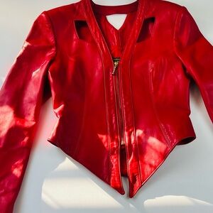 Jacket 🔥 Sculpted Red Leather Blazer | Y2K Power Femme Matrixcore Spring 2026 🔥